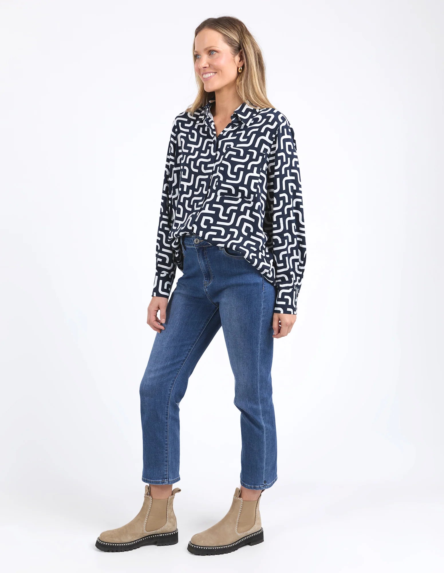 Collection of Elm Gemma Geo Shirt - Navy in a gallery layout