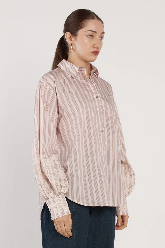 Image of Fate and Becker Paloma Striped Embroidered Shirt - Pink Stripe