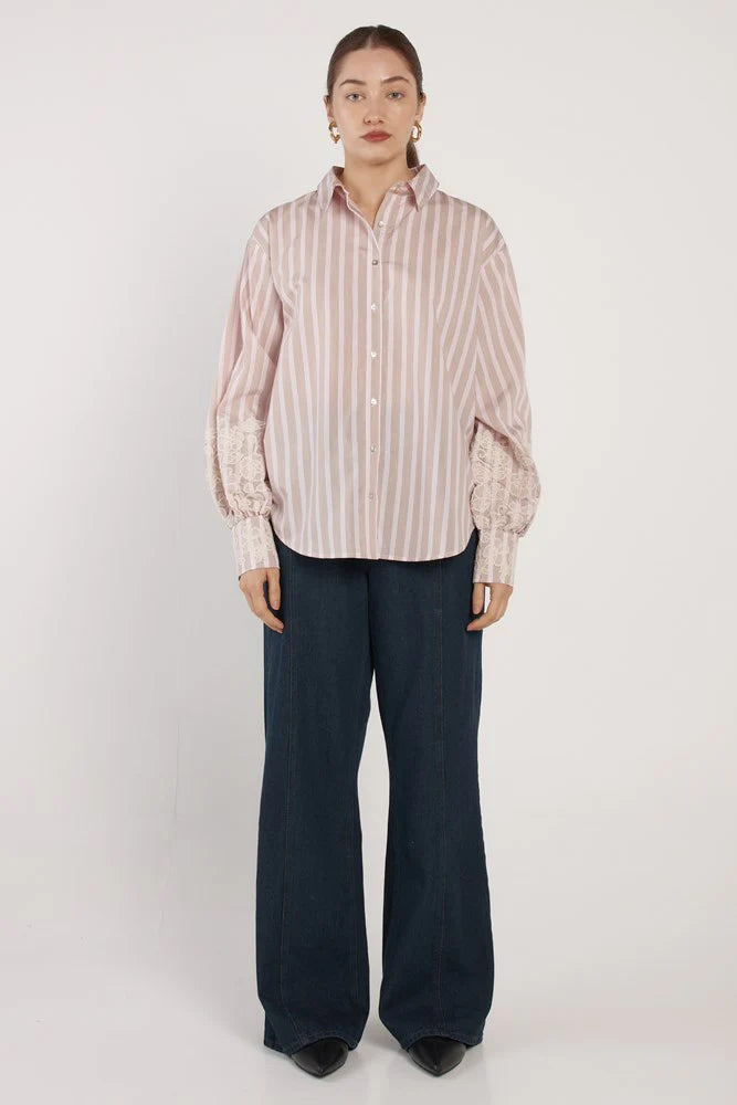 Image of Fate and Becker Paloma Striped Embroidered Shirt - Pink Stripe