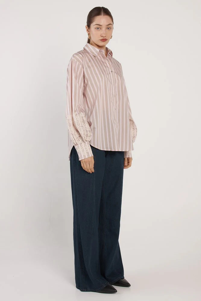Fate and Becker Paloma Striped Embroidered Shirt - Pink Stripe