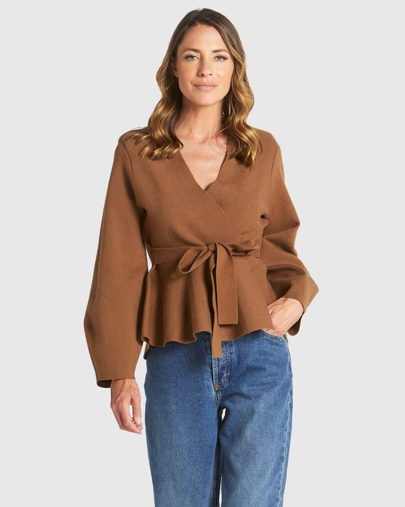 Fate and Becker Tiny Dancer Wrap Cardi - Cinnamon Brown