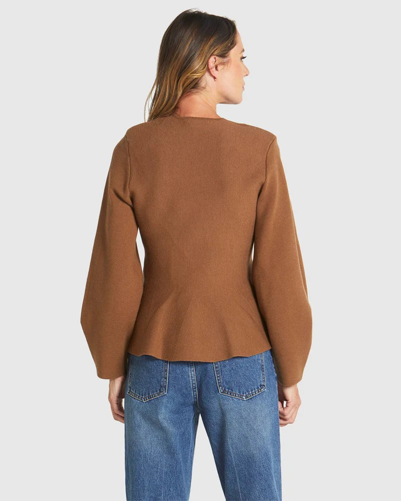 Collection of Fate and Becker Tiny Dancer Wrap Cardi - Cinnamon Brown in a gallery layout