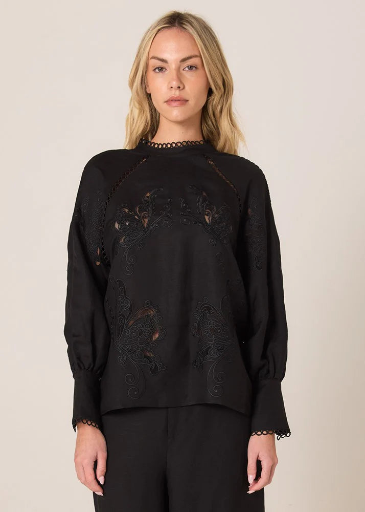 Fate and Becker Aven Embroidered Blouse - Black