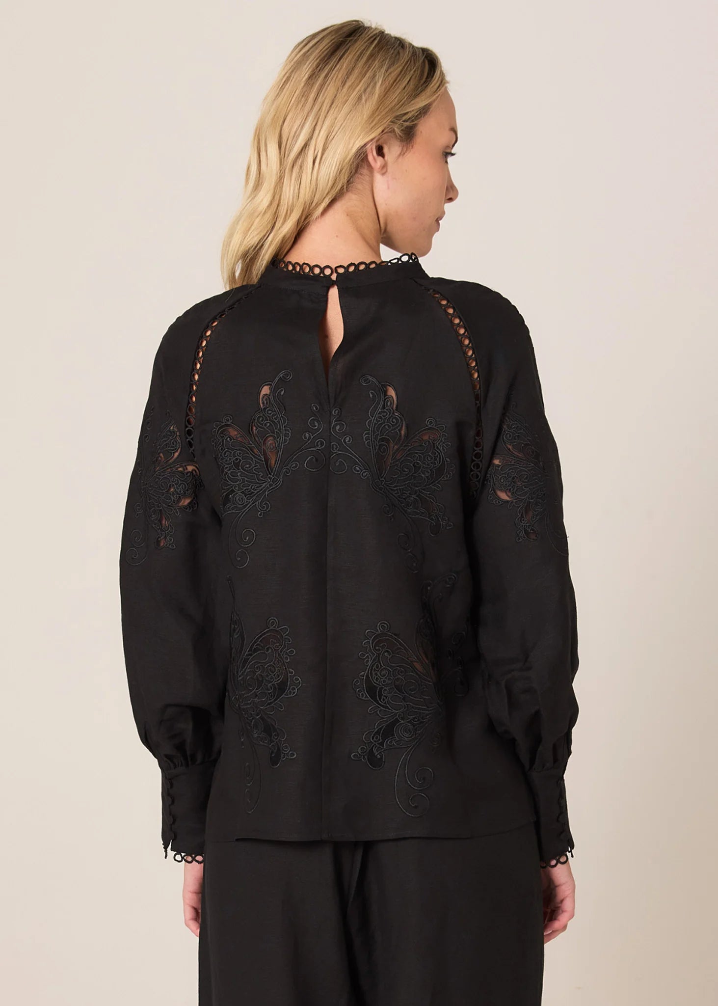 Collection of Fate and Becker Aven Embroidered Blouse - Black in a gallery layout