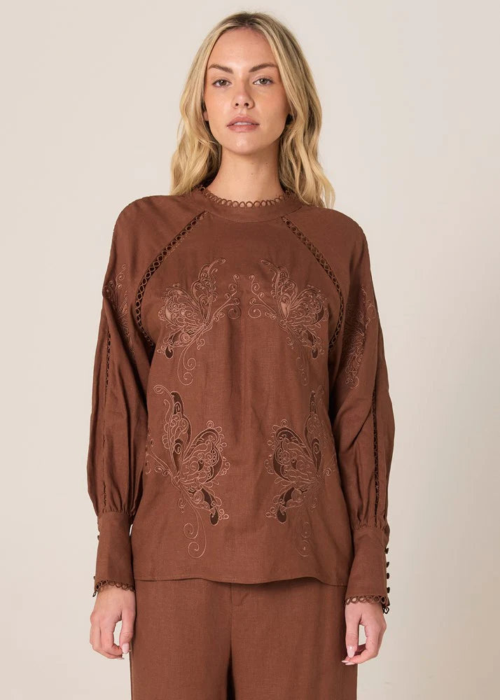 Fate and Becker Aven Embroidered Blouse - Cinnamon