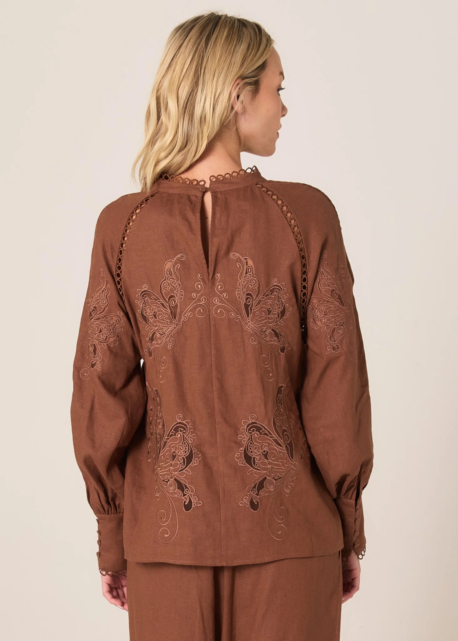 Collection of Fate and Becker Aven Embroidered Blouse - Cinnamon in a gallery layout