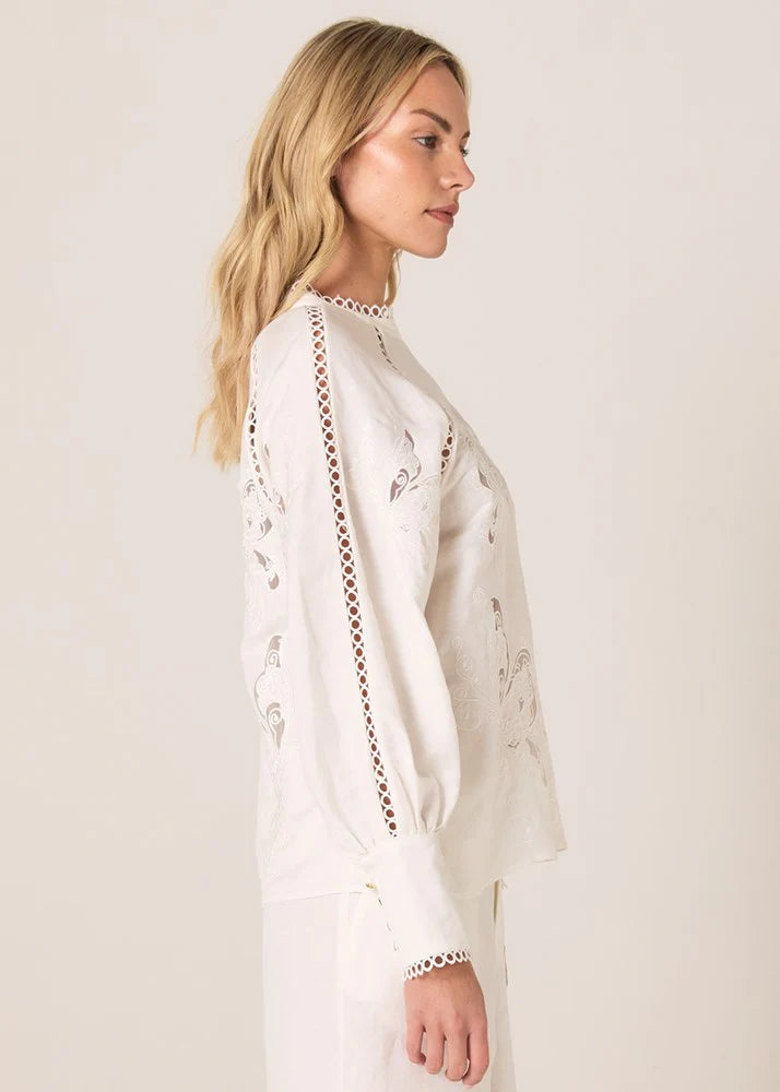 Collection of Fate and Becker Aven Embroidered Blouse - White in a gallery layout