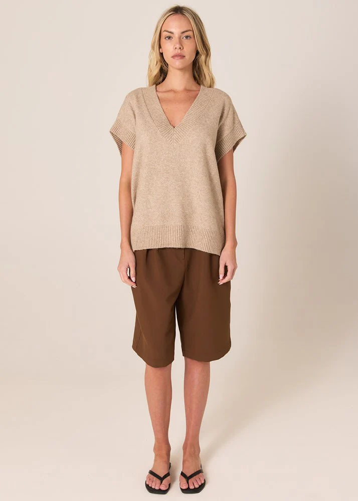 Collection of Fate and Becker Rae V-Neck Vest - Brown Marle in a gallery layout