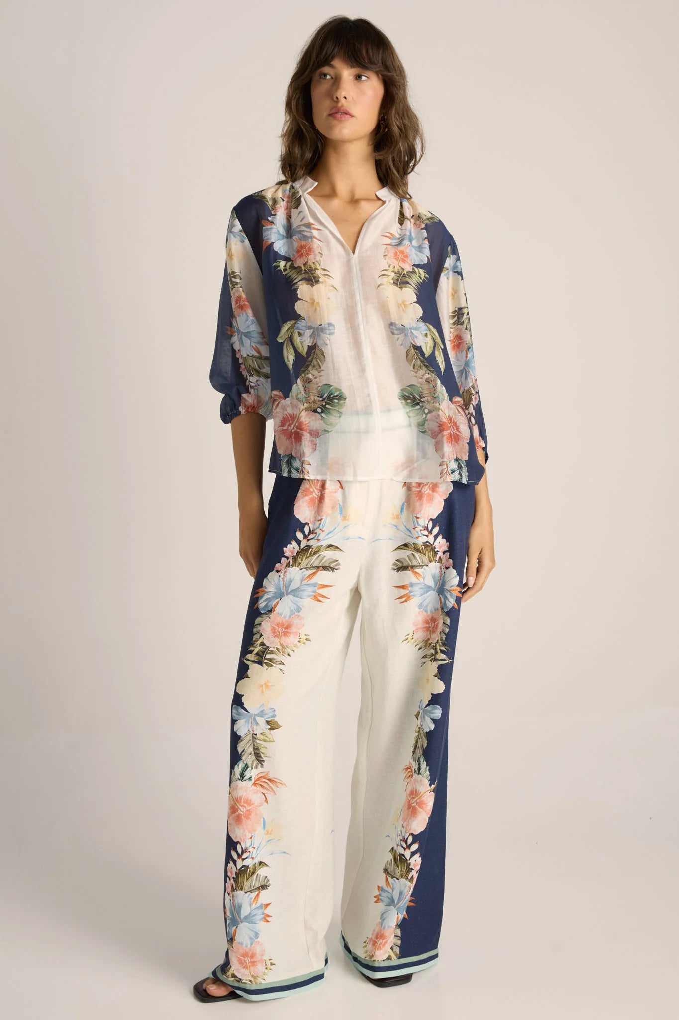 Collection of Fate and Becker Solara Split Neck Blouse - Navy Print in a gallery layout