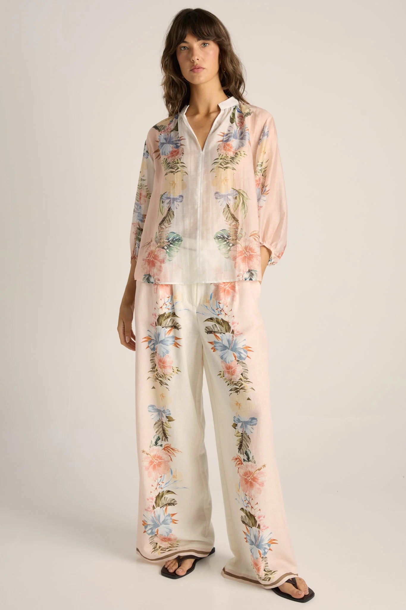 Fate and Becker Solara Split Neck Blouse - Pink Print