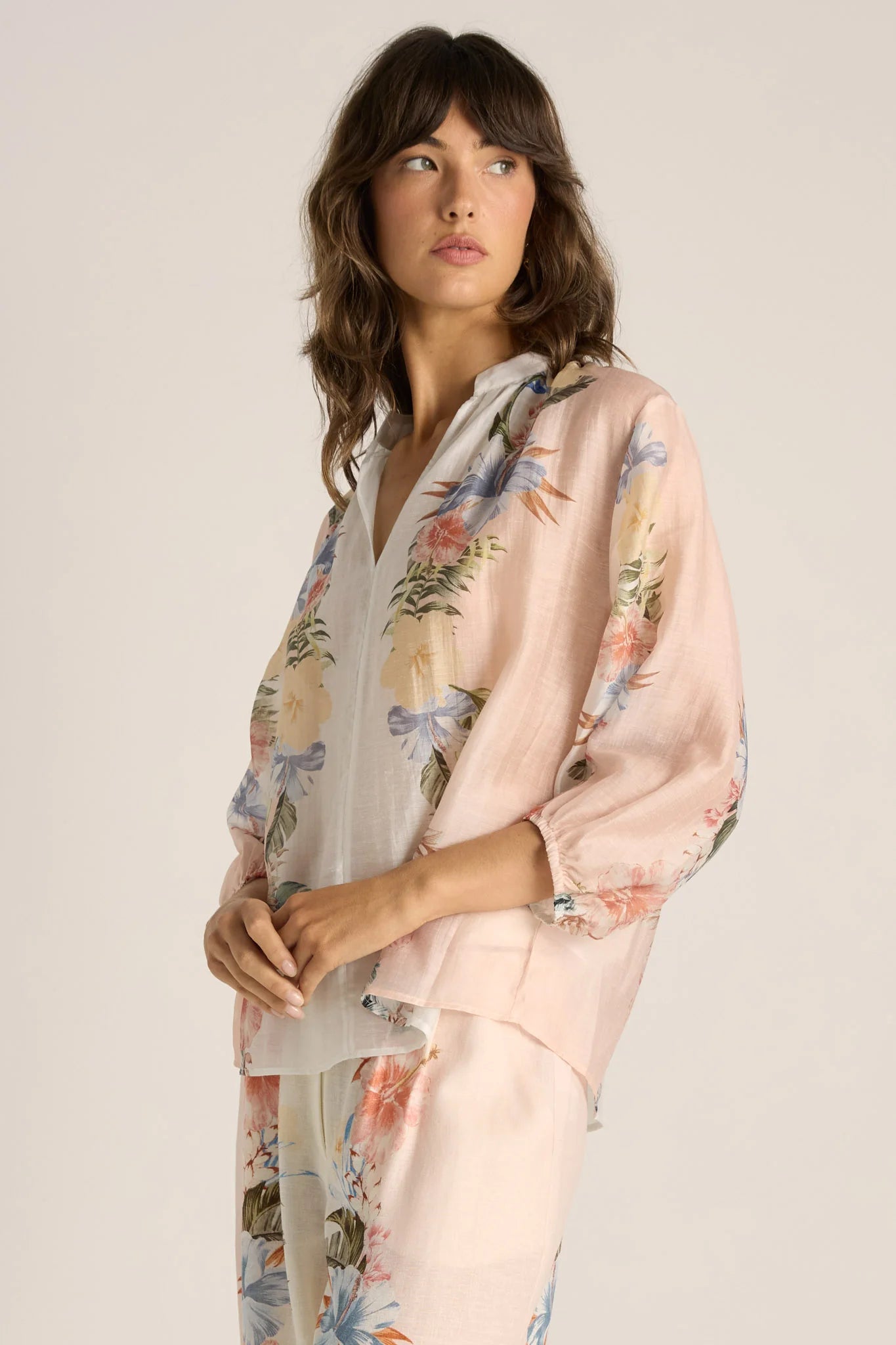 Fate and Becker Solara Split Neck Blouse - Pink Print