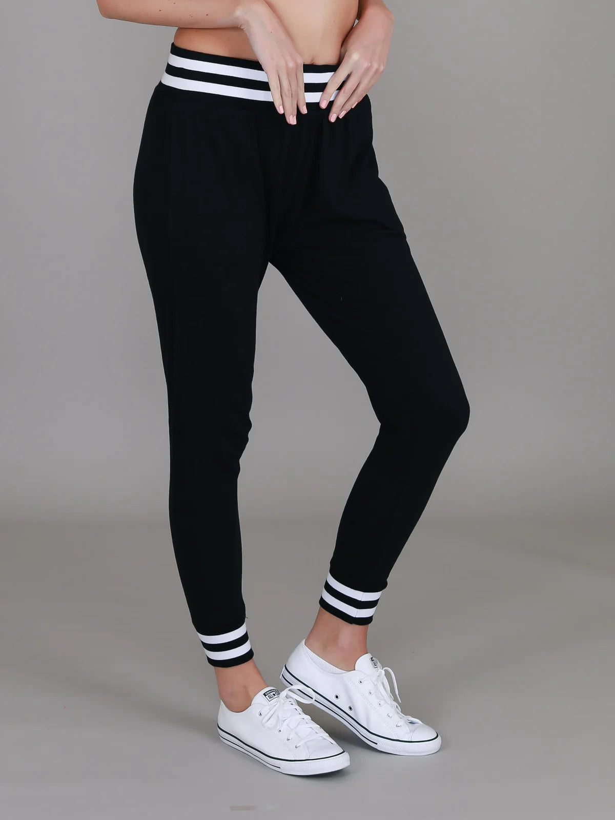 Collection of 3rd Story Fia Contrast Stripe Rib Jogger - Black/White in a gallery layout