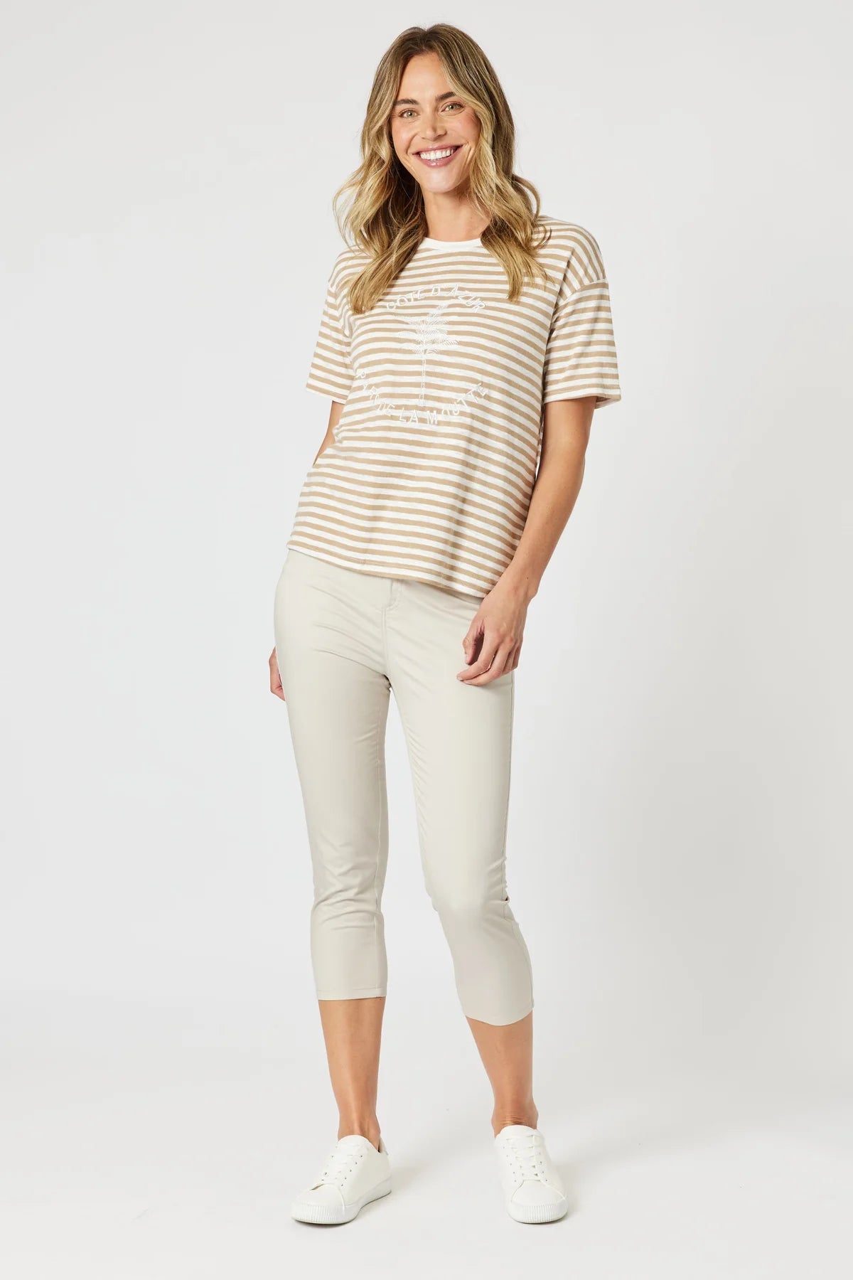 Gordon Smith Cote D Azur Stripe Tee - Natural/ White