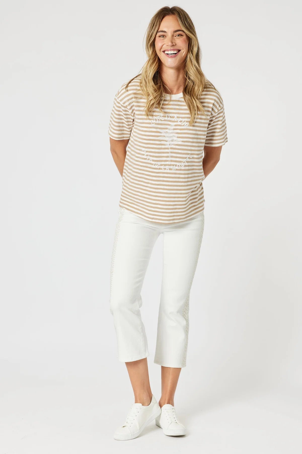 Collection of Gordon Smith Cote D Azur Stripe Tee - Natural/ White in a gallery layout