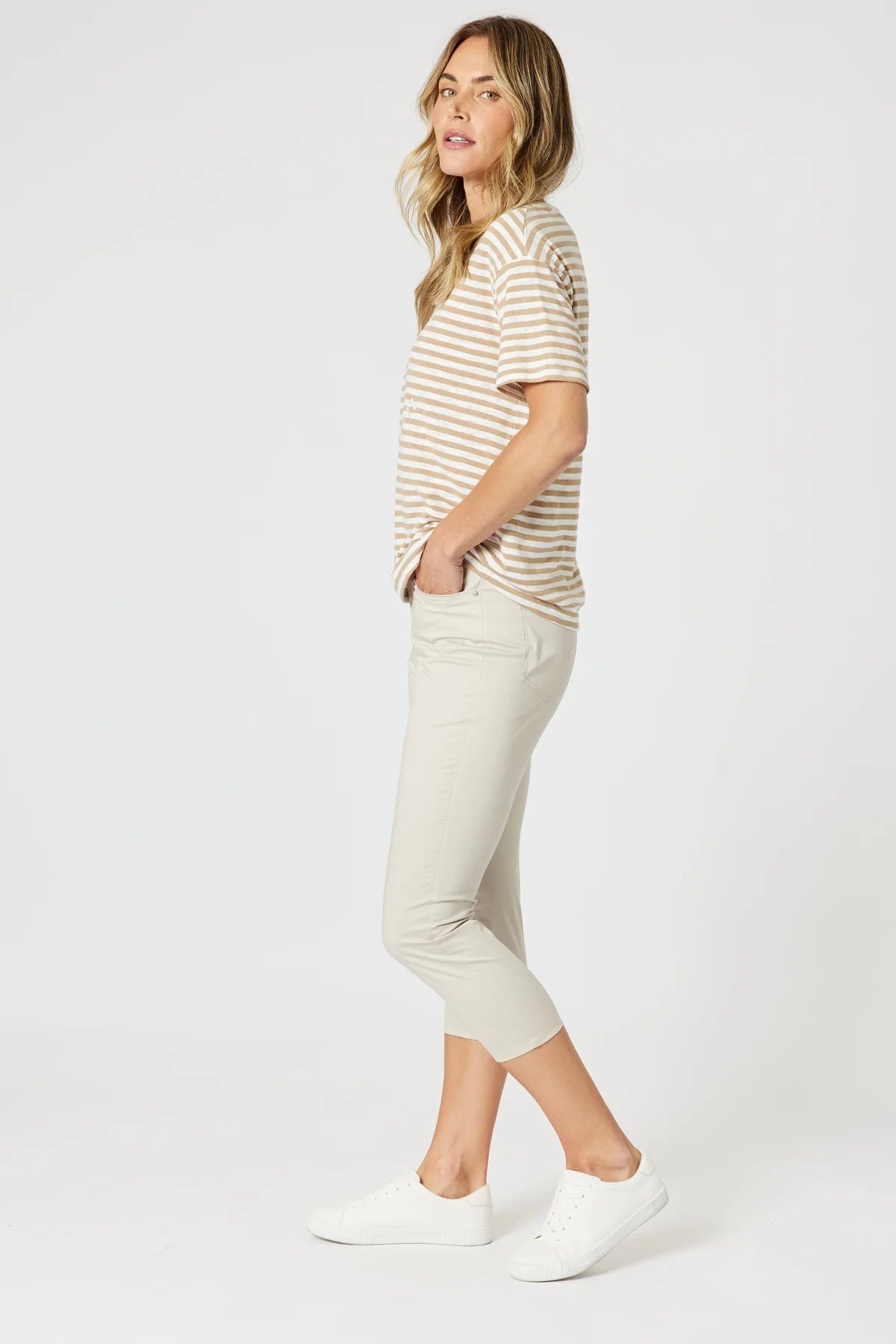 Collection of Gordon Smith Cote D Azur Stripe Tee - Natural/ White in a gallery layout