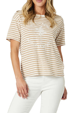Collection of Gordon Smith Cote D Azur Stripe Tee - Natural/ White in a gallery layout
