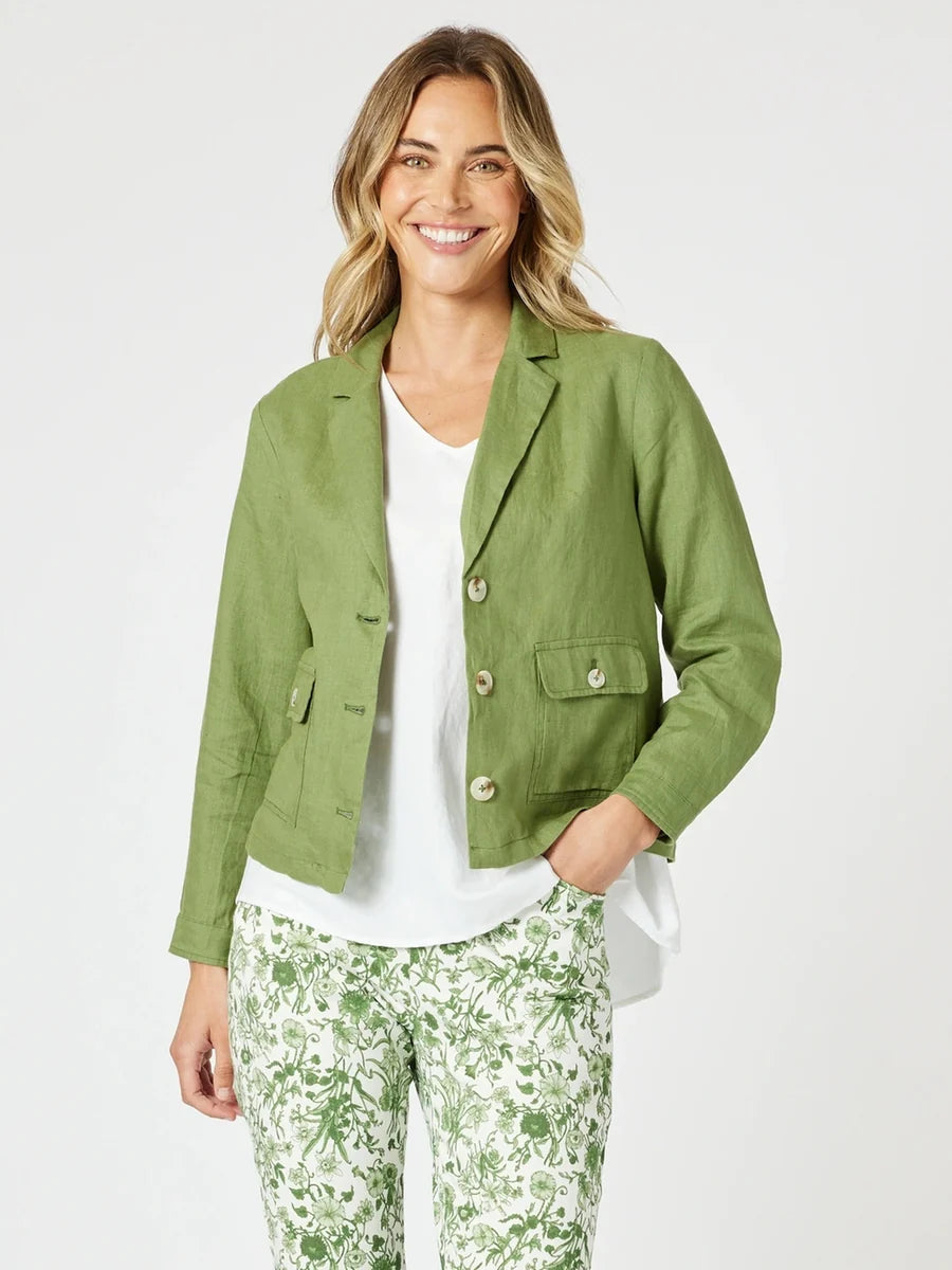 Collection of Gordon Smith Danielle Linen Jacket - Basil in a gallery layout