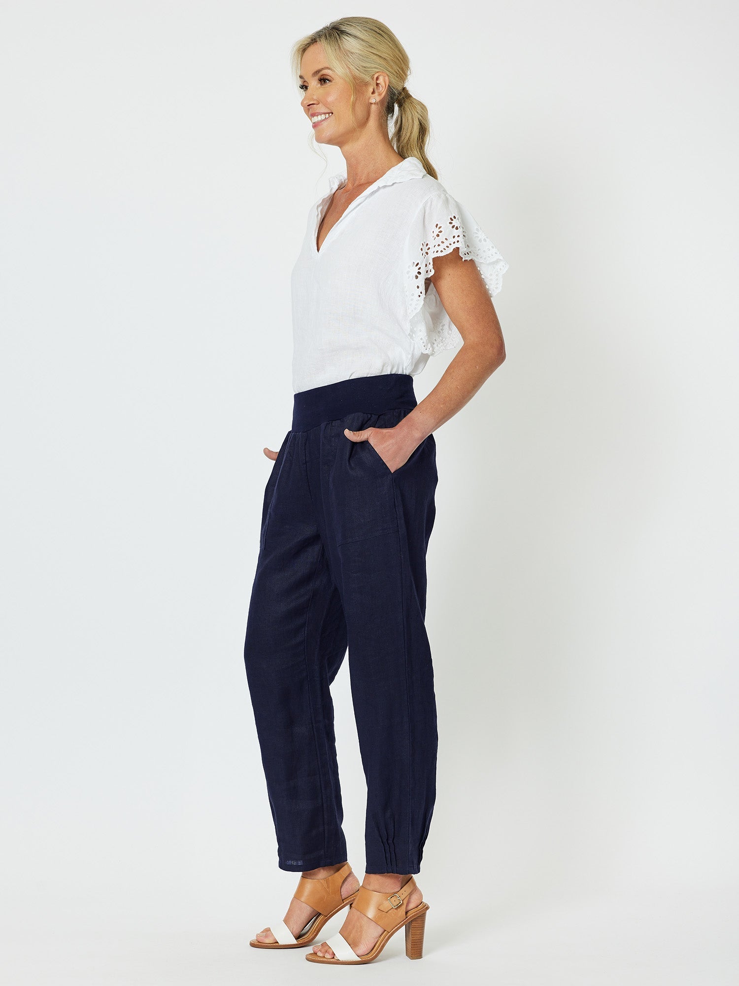Image of Women wearing Gordon Smith Navy Wide Leg Pants 