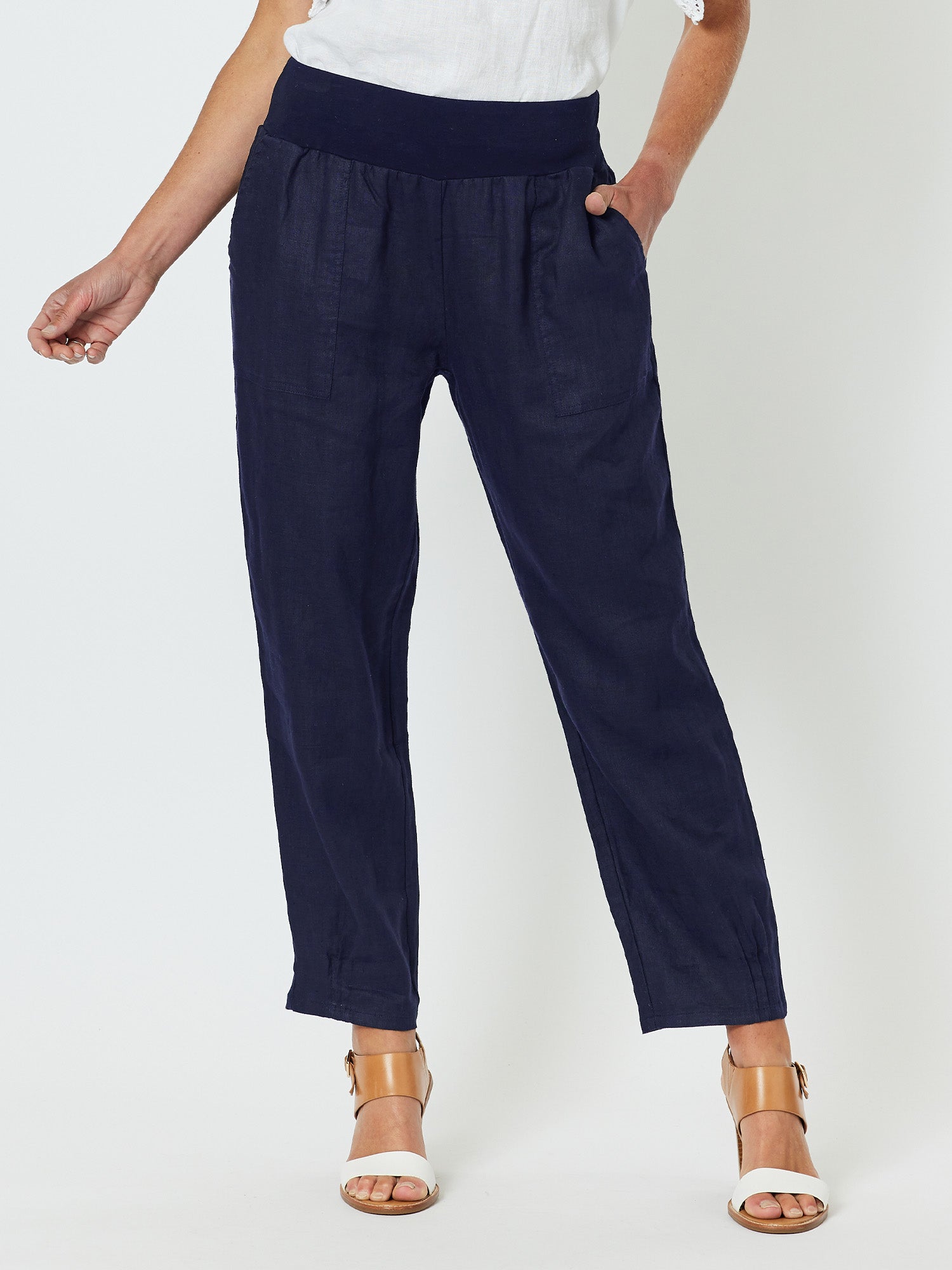 Image of Women wearing Gordon Smith Navy Wide Leg Pants 