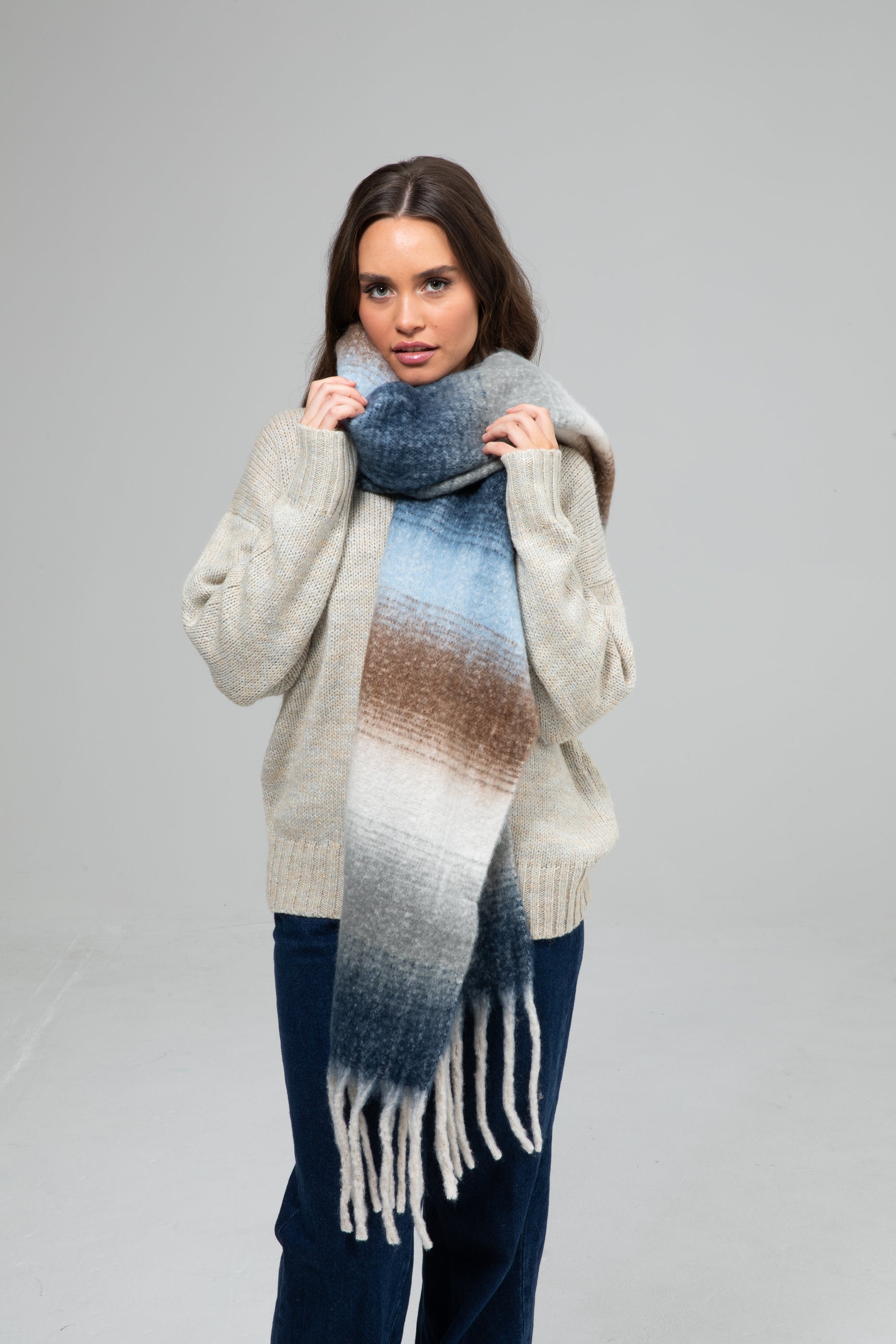 Collection of Holiday Life Scarf Maya - Navy/Taupe in a gallery layout