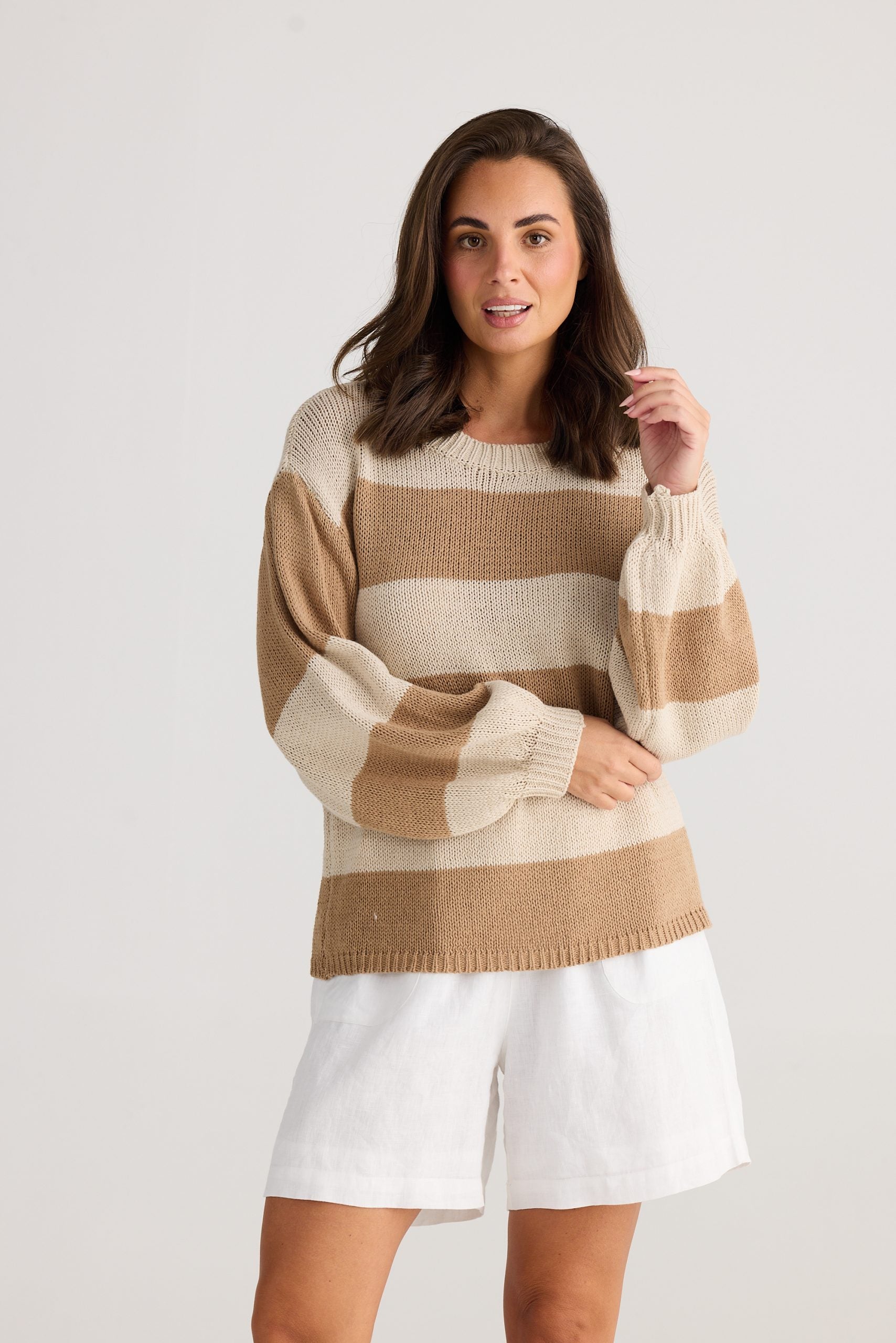 Collection of HC24097-1_Driftwood Knit_Taupe Stripe_7 in a gallery layout