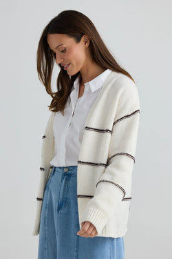 Collection of Holiday Seaside Cardi - Chocolate Stripe in a gallery layout