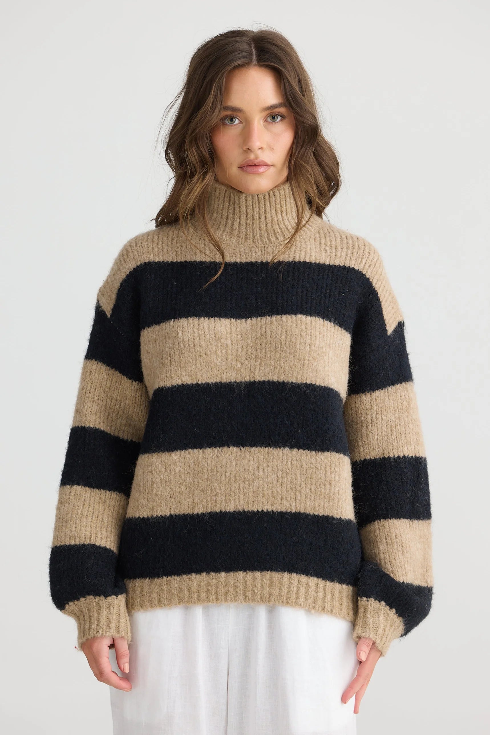 Collection of Holiday Island Knit - Taupe Stripe in a gallery layout