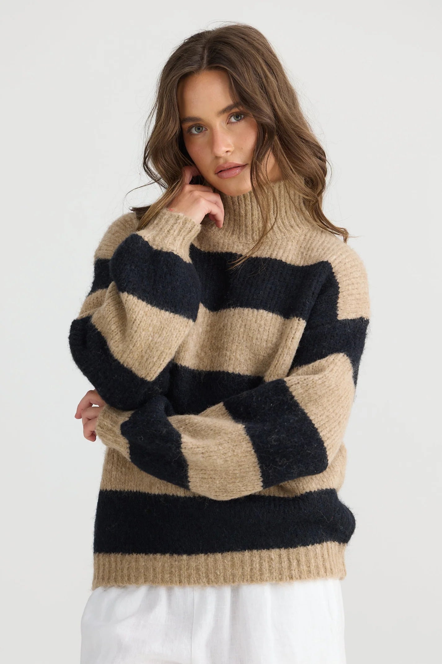 Holiday Island Knit - Taupe Stripe