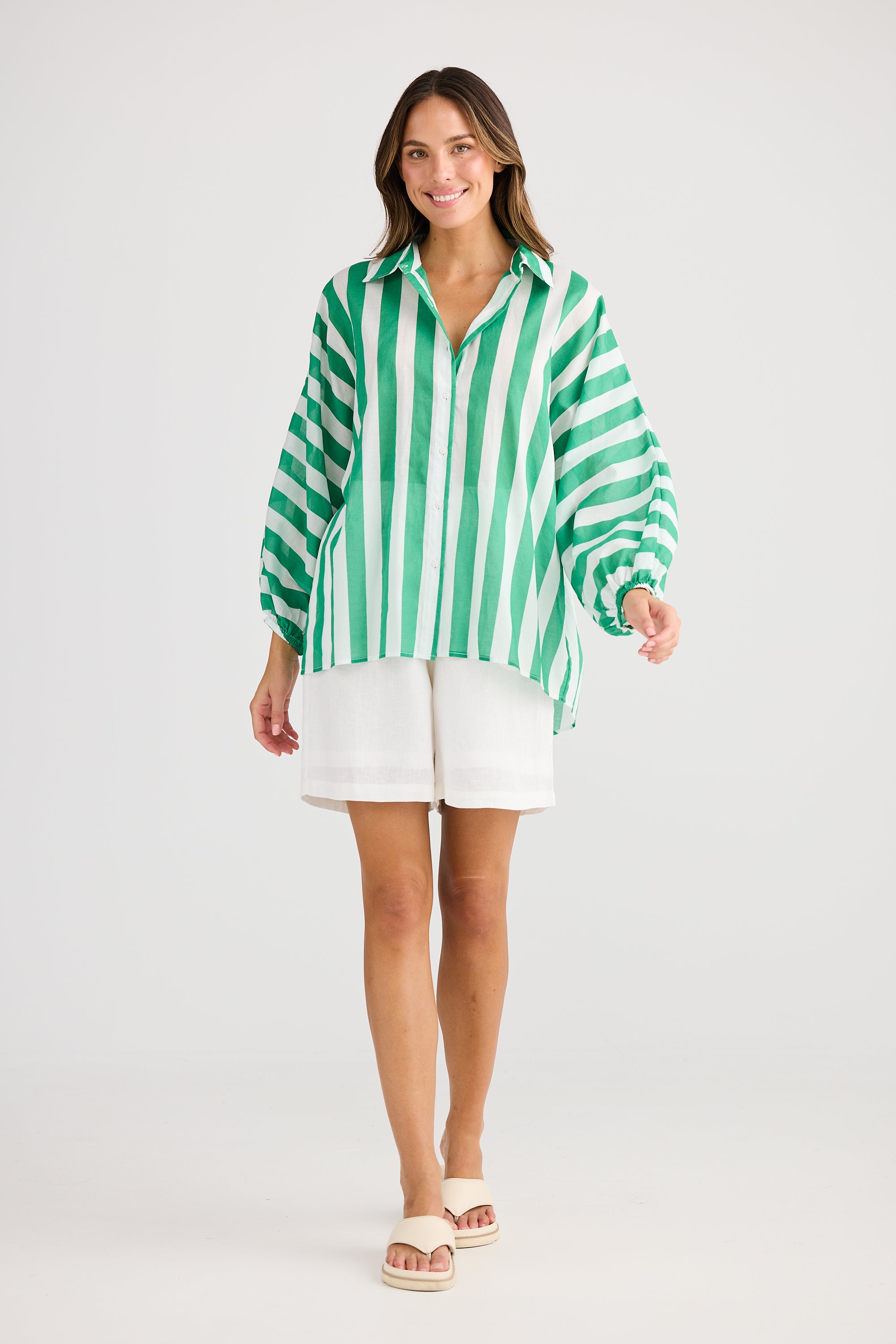 Collection of Holiday Cliffside Shirt - Green Stripe in a gallery layout