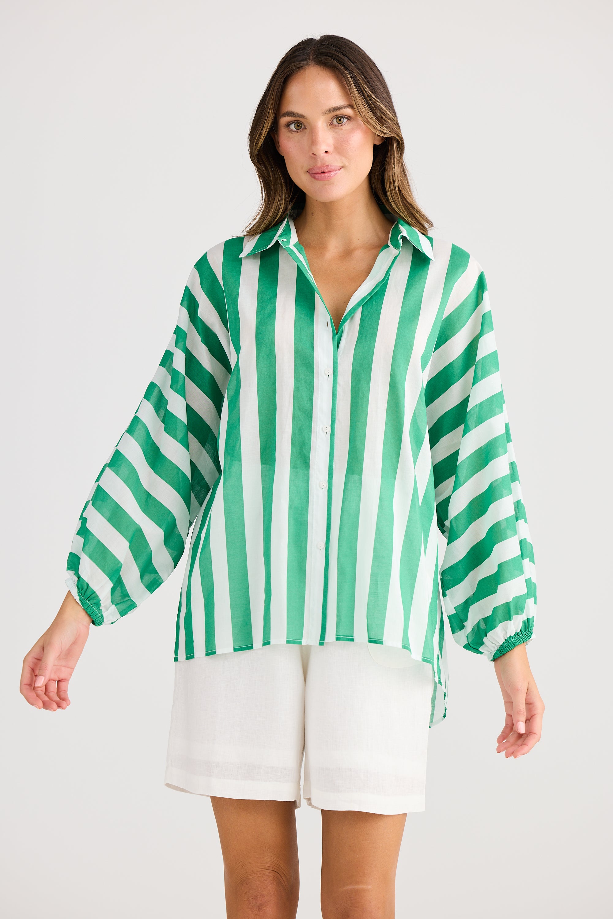 Collection of Holiday Cliffside Shirt - Green Stripe in a gallery layout