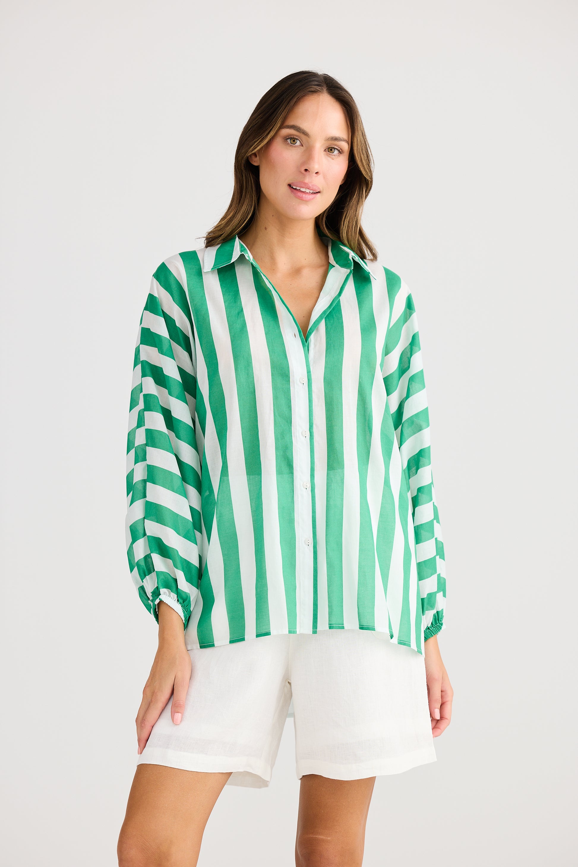 Holiday Cliffside Shirt - Green Stripe