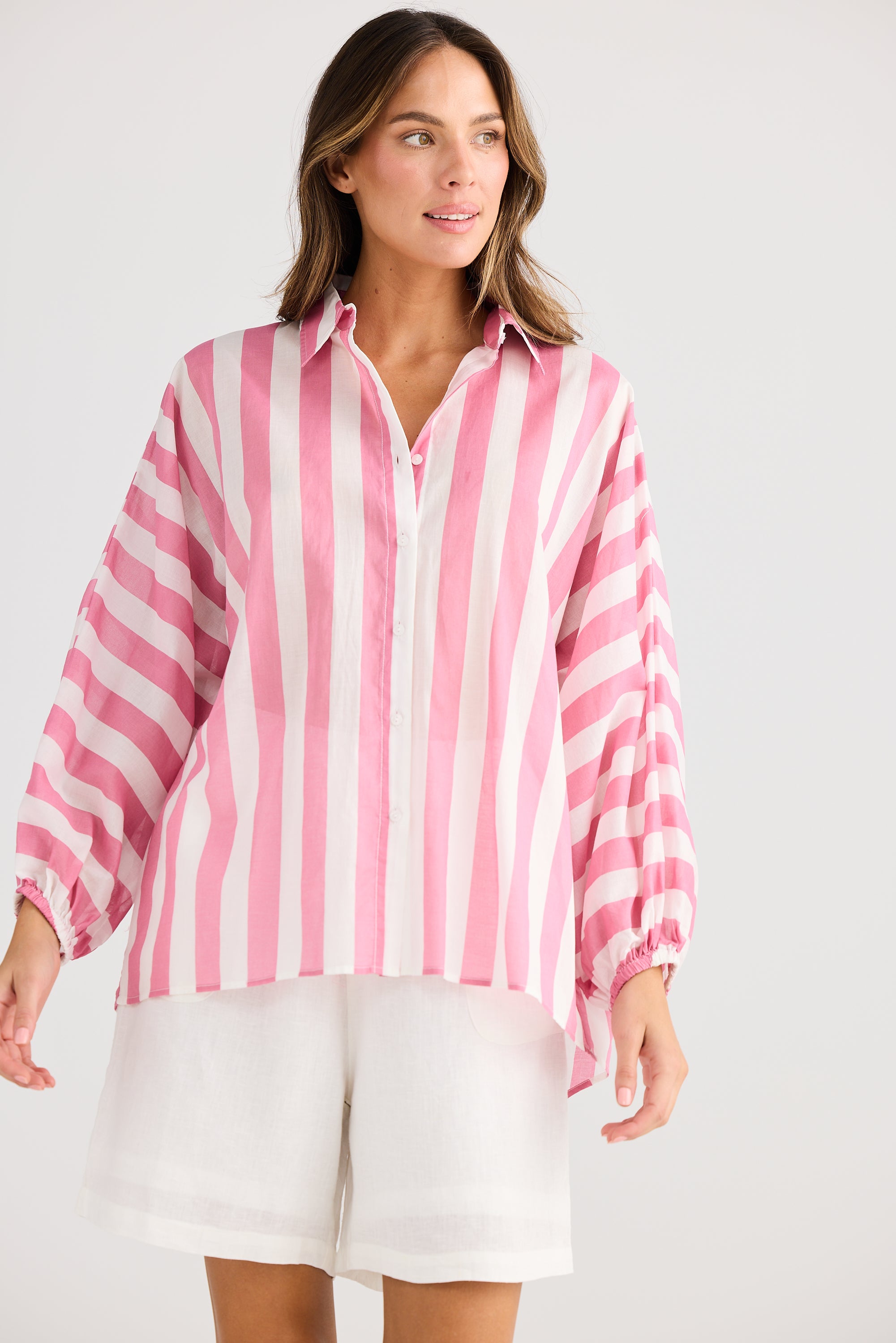 Collection of Holiday Cliffside Shirt - Pink Stripe in a gallery layout