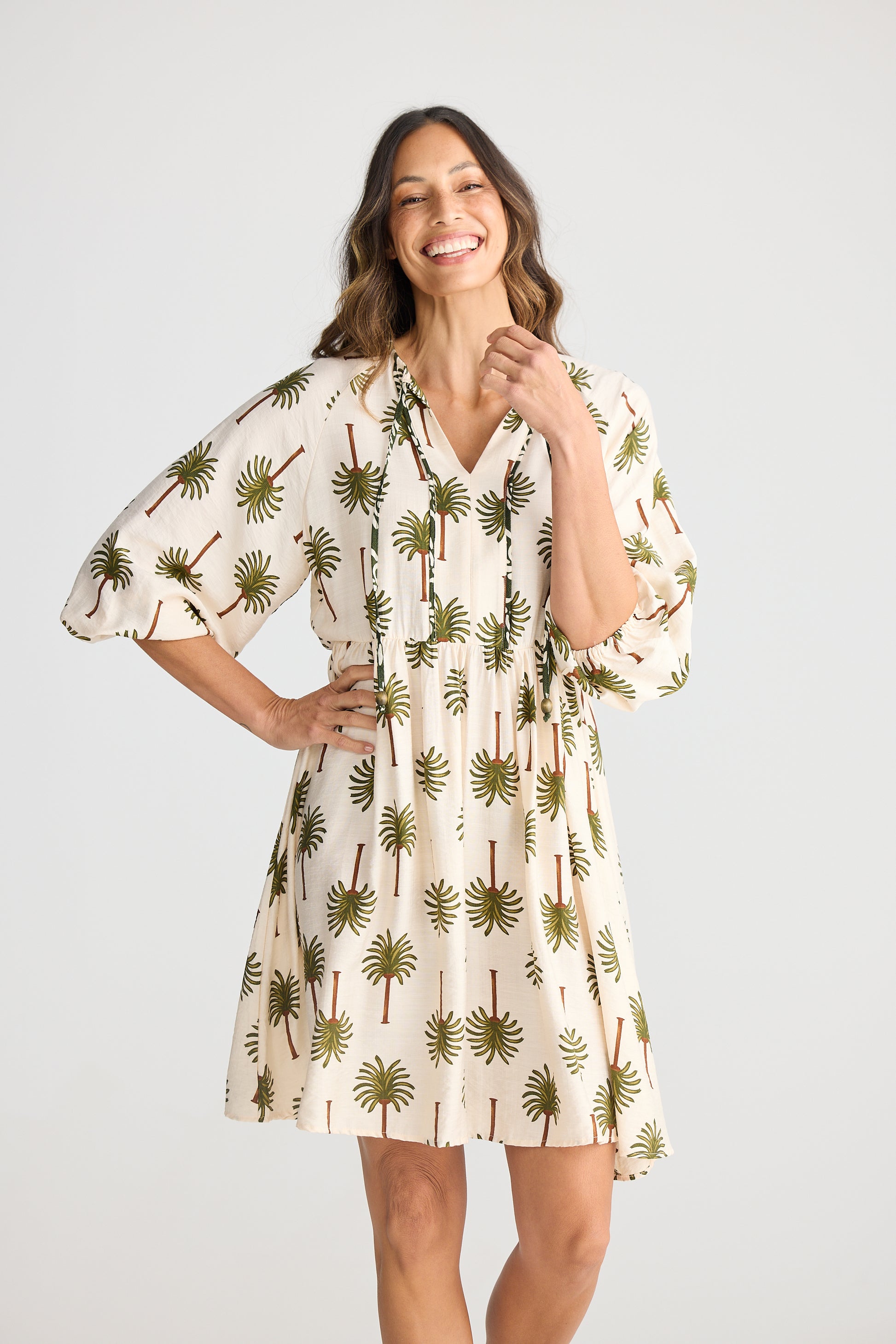 Holiday Alfina Dress - Ivory Palm Print