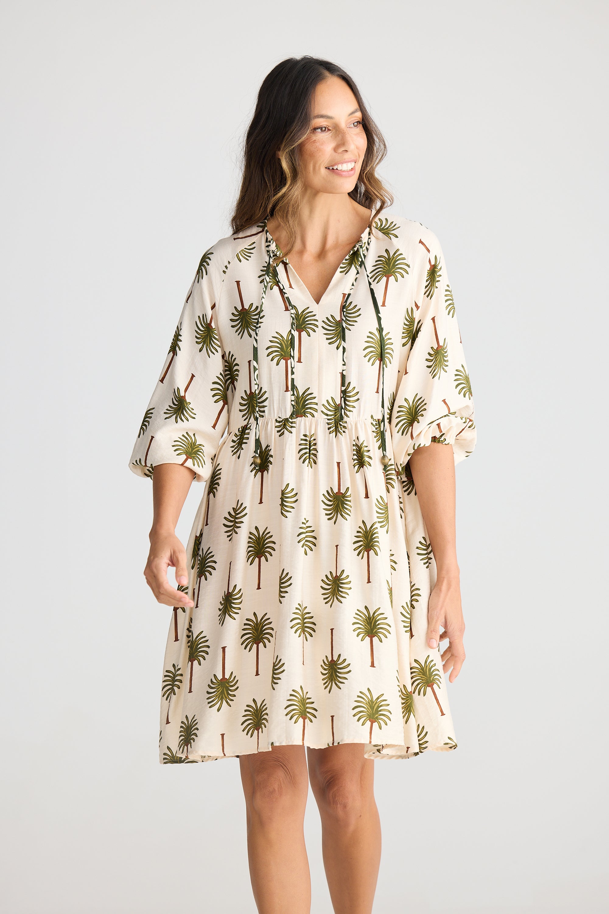 Collection of Holiday Alfina Dress - Ivory Palm Print in a gallery layout