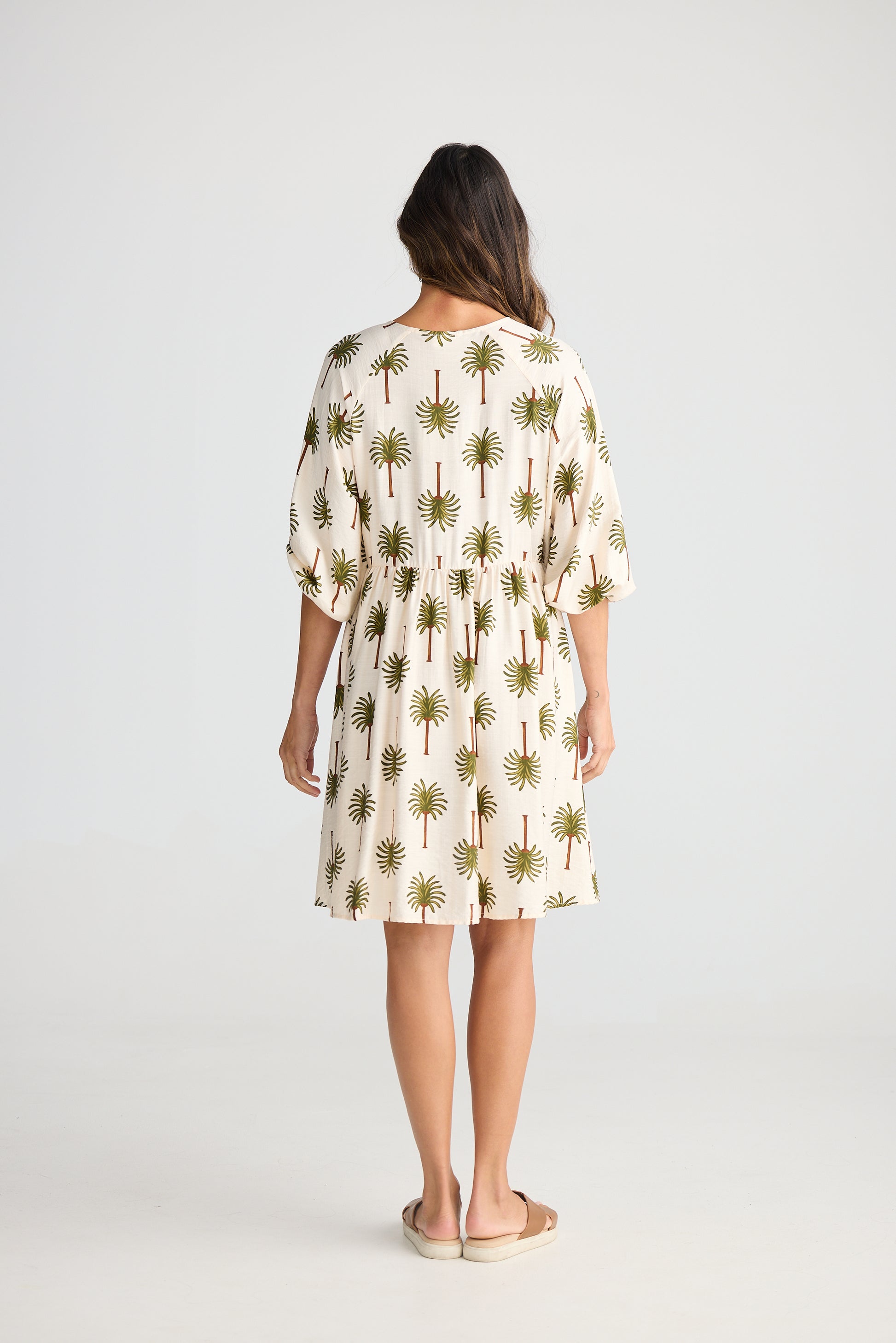 Holiday Alfina Dress - Ivory Palm Print