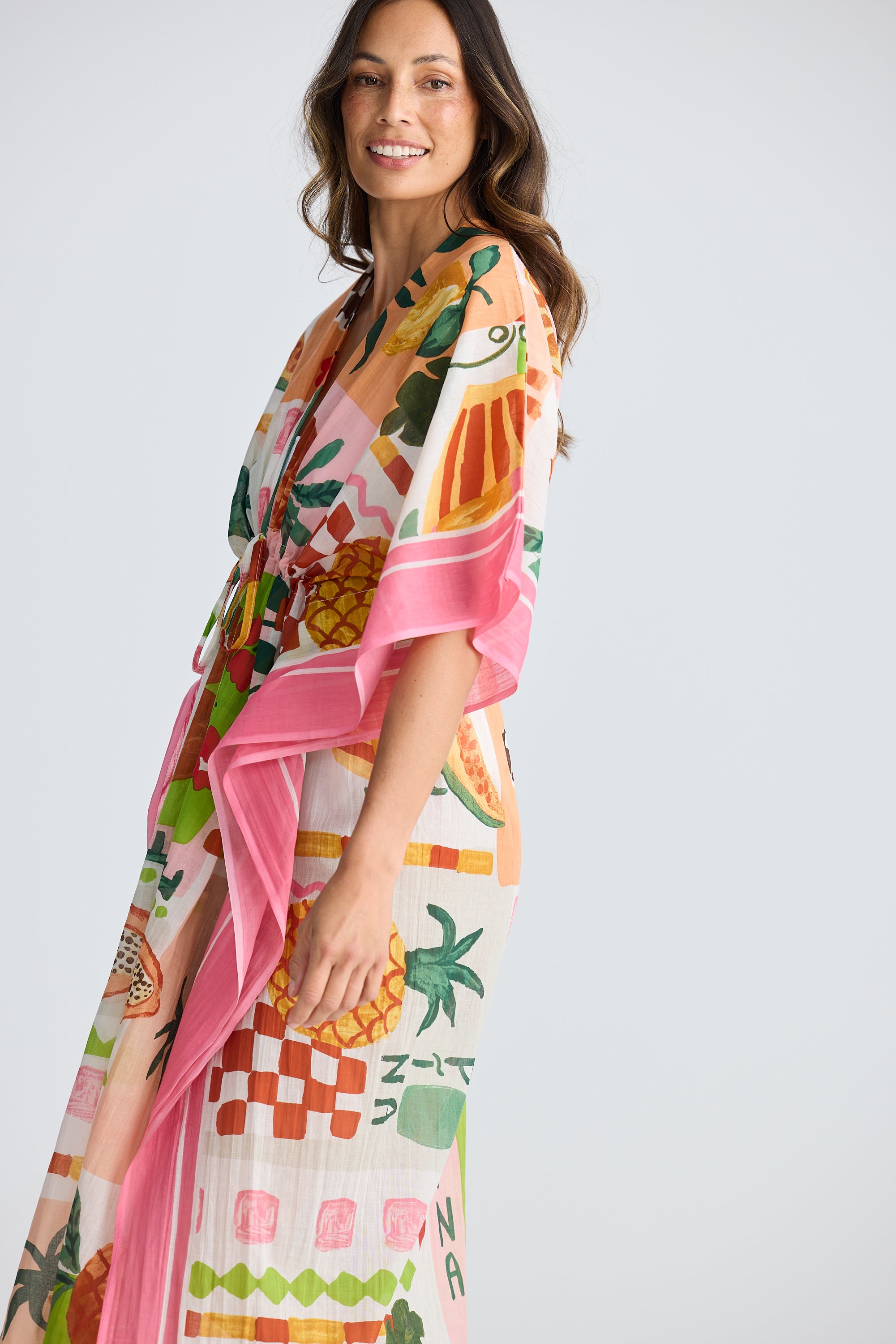 Collection of Holiday Life Asta Long Kaftan - Tropical Fiesco in a gallery layout