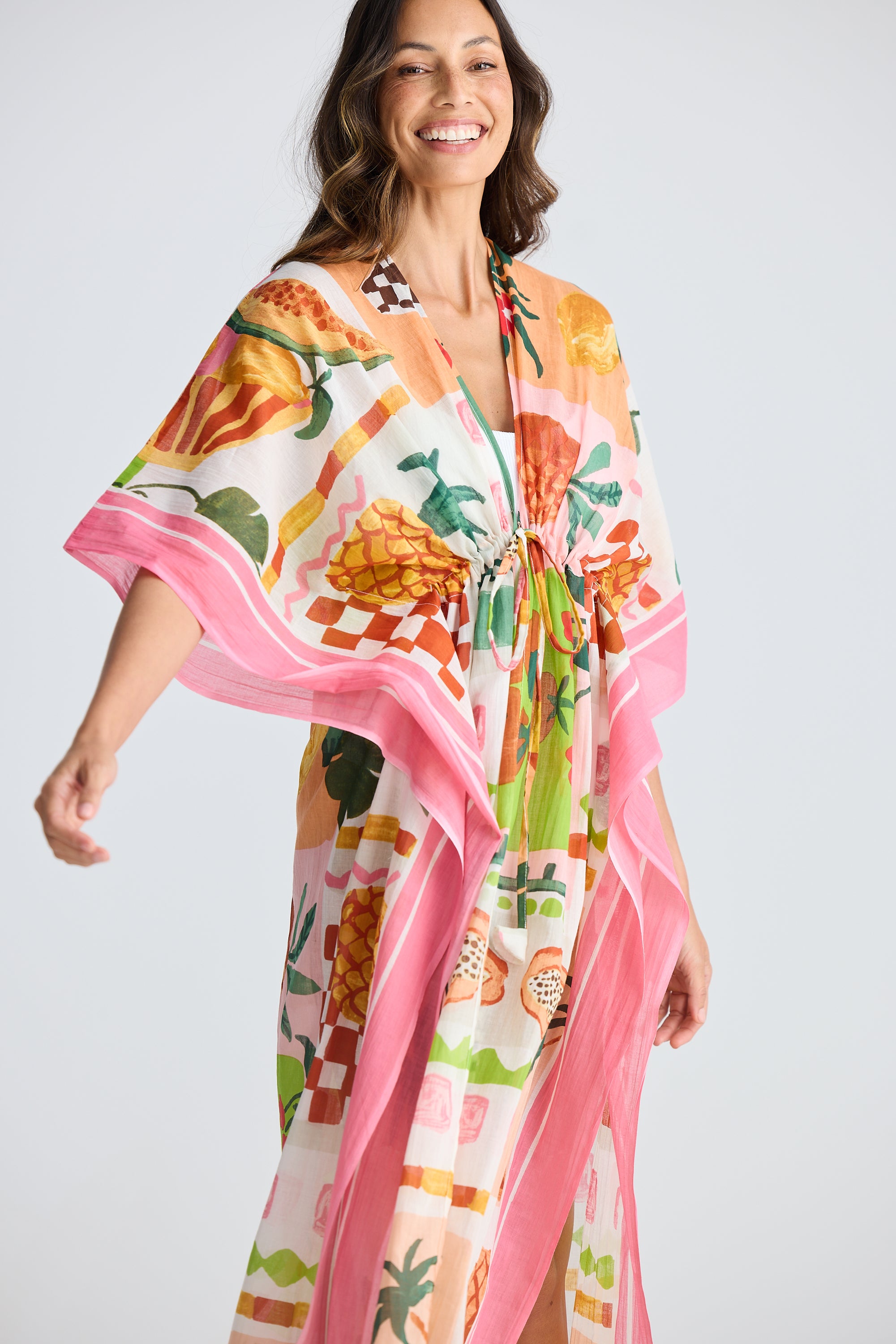 Collection of Holiday Life Asta Long Kaftan - Tropical Fiesco in a gallery layout