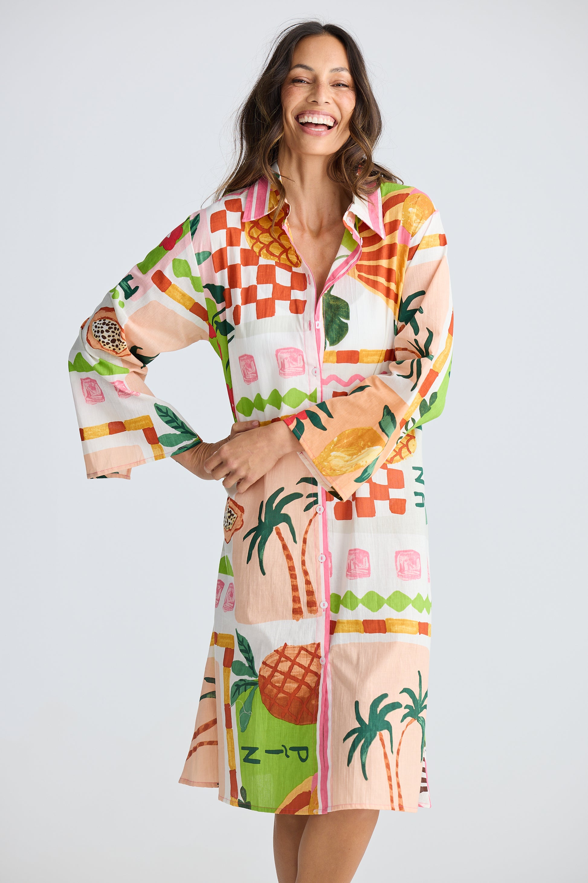 Holiday Life Stella Shirt Dress - Tropical Fiesco