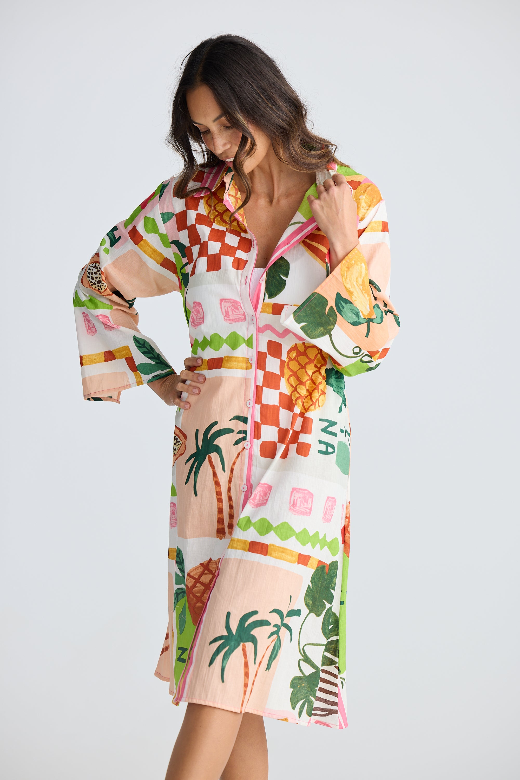 Collection of Holiday Life Stella Shirt Dress - Tropical Fiesco in a gallery layout
