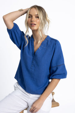 Collection of Humidity Lifestyle Nixie Blouse - Royal Blue in a gallery layout