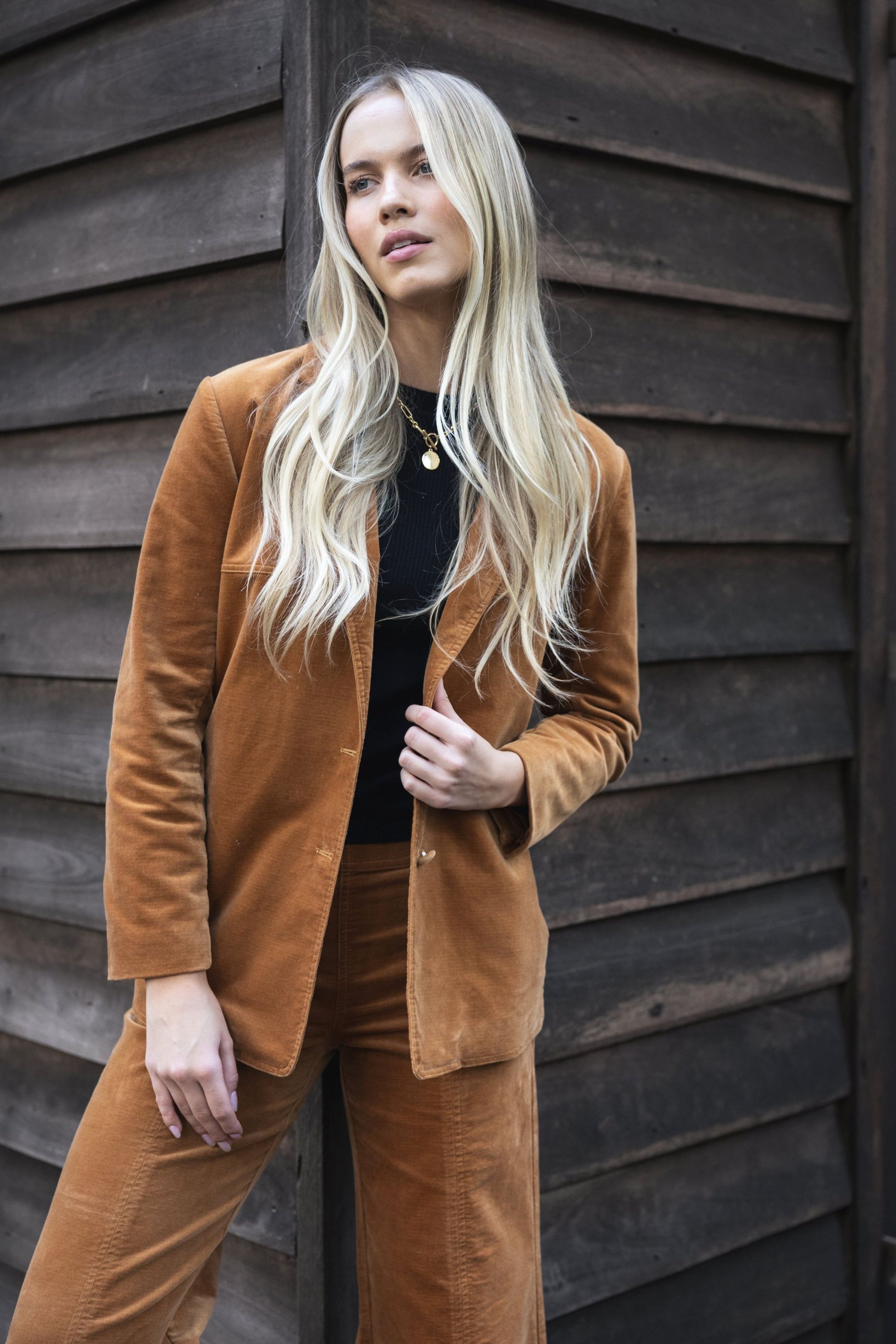 Humidity Va Va Velour Coat - Camel
