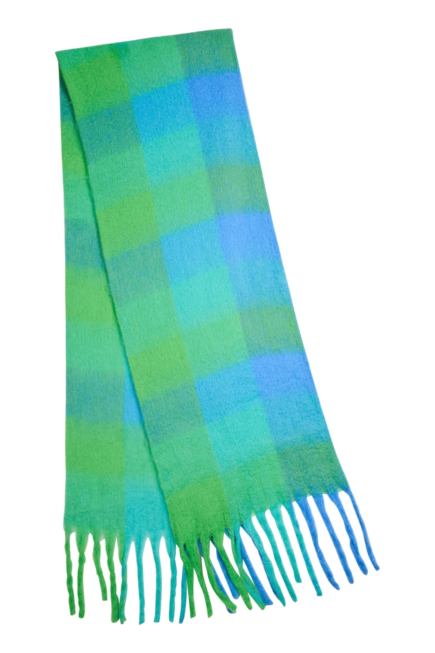 Image of Haven check green scarf pictured on a white background 