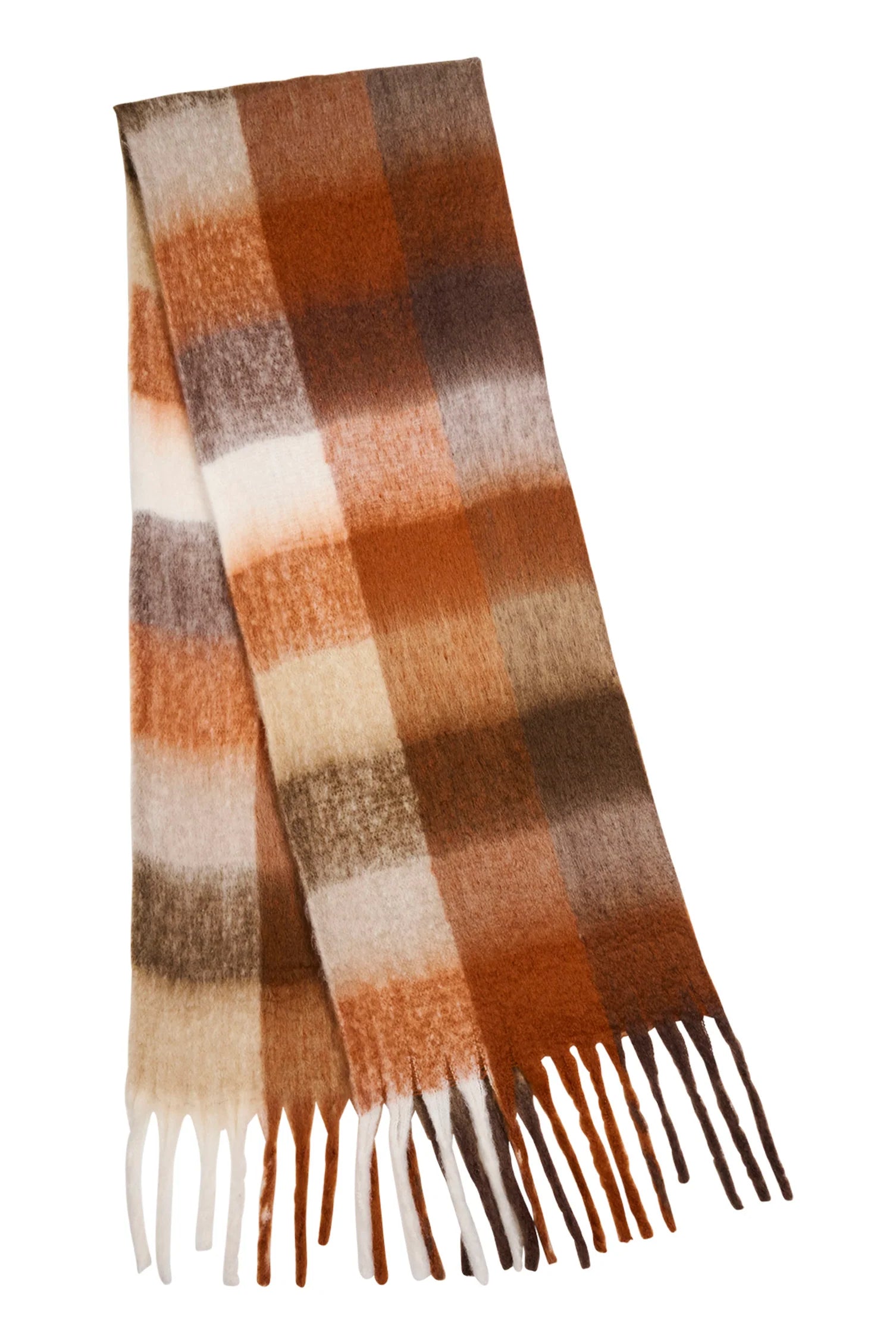 Image of Haven check tan scarf pictured on a white background