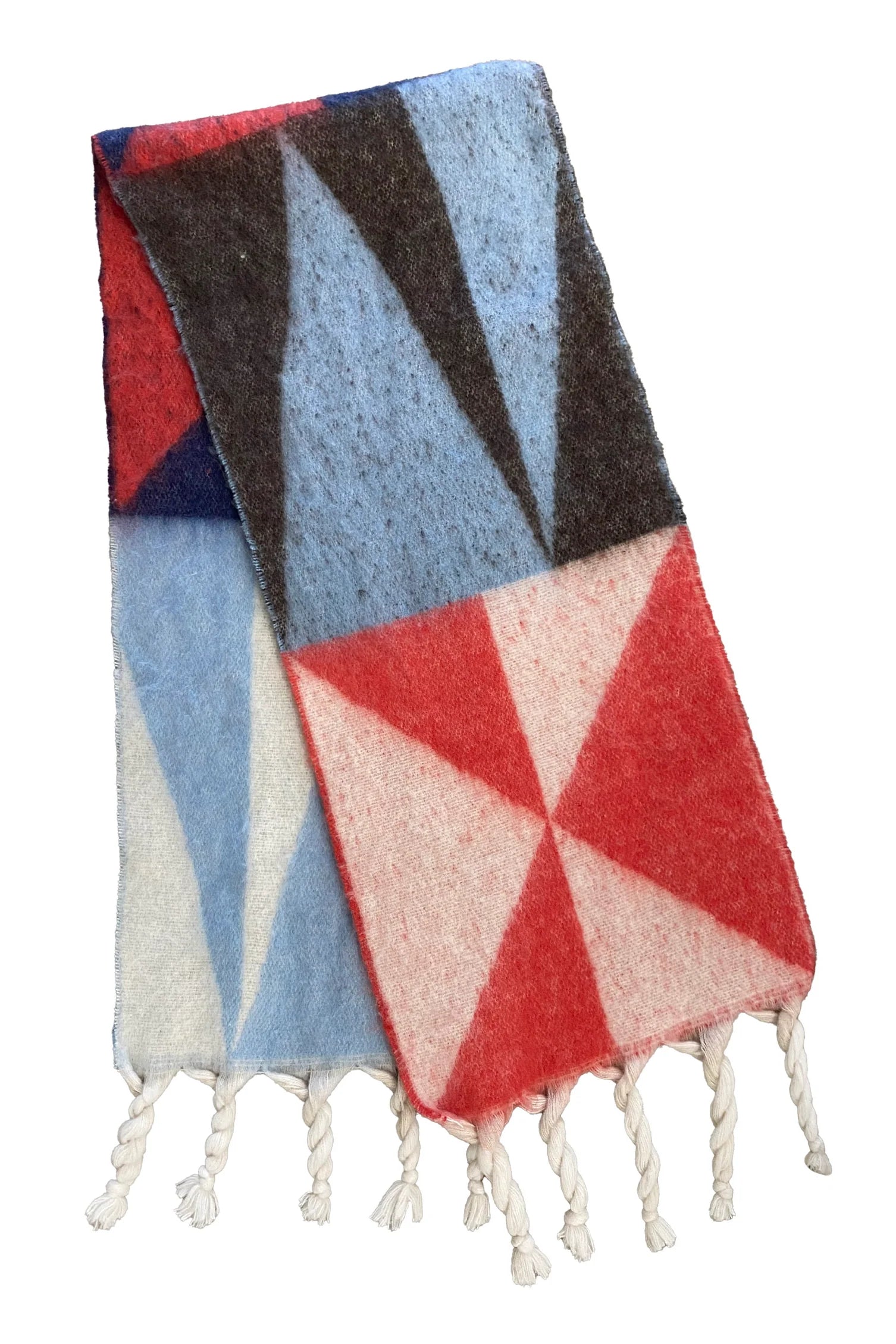Haven Valenz Triangle scarf in red pictured on a white background 