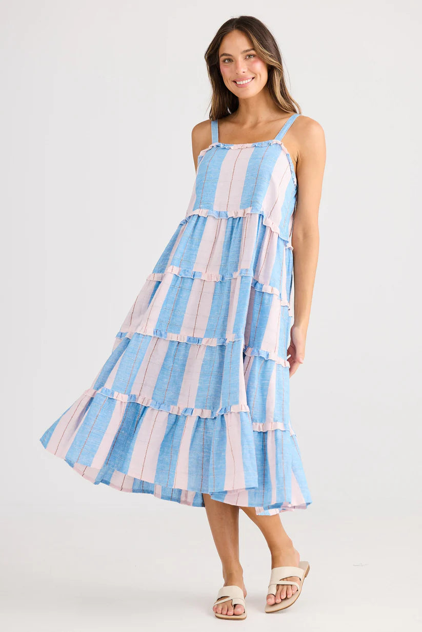 Collection of Holiday Alita Dress - Blue Multi Stripe in a gallery layout