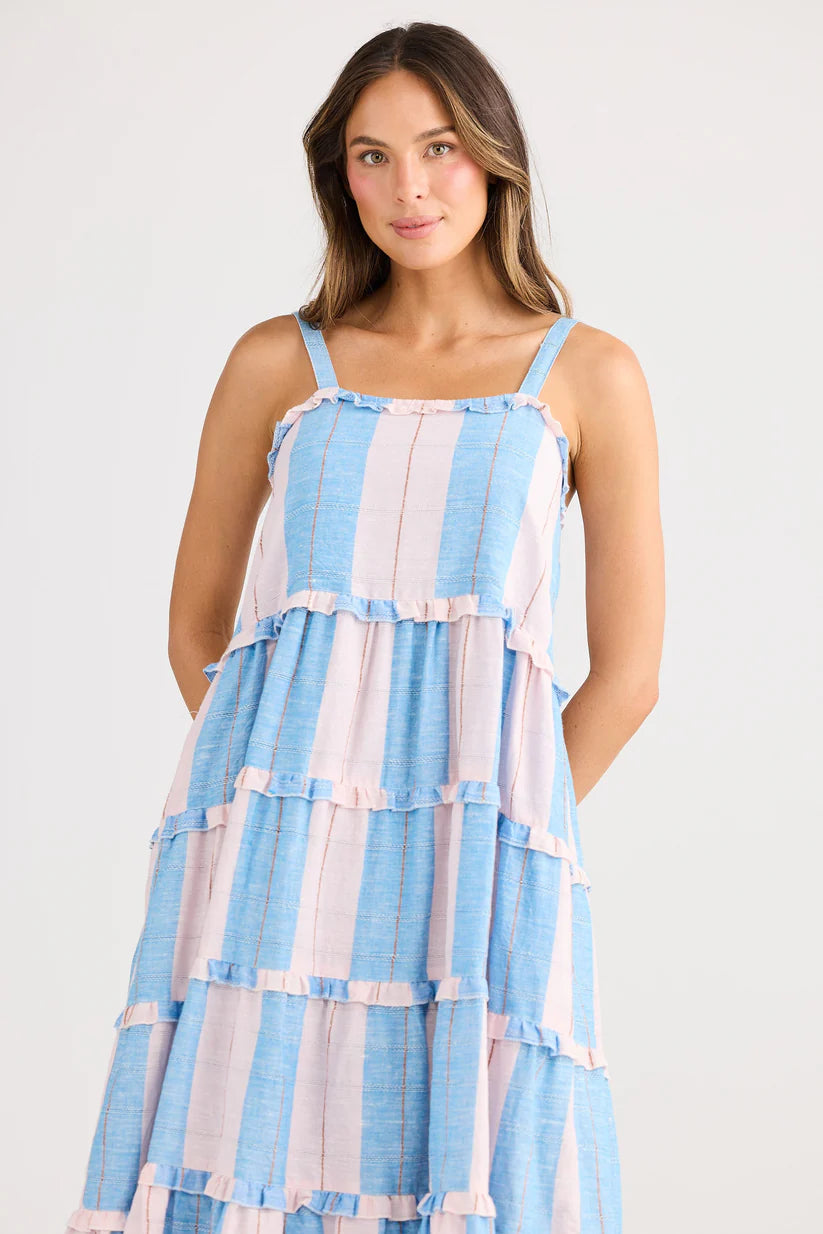 Collection of Holiday Alita Dress - Blue Multi Stripe in a gallery layout