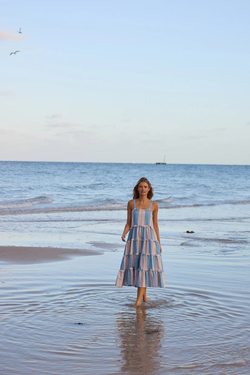 Collection of Holiday Alita Dress - Blue Multi Stripe in a gallery layout