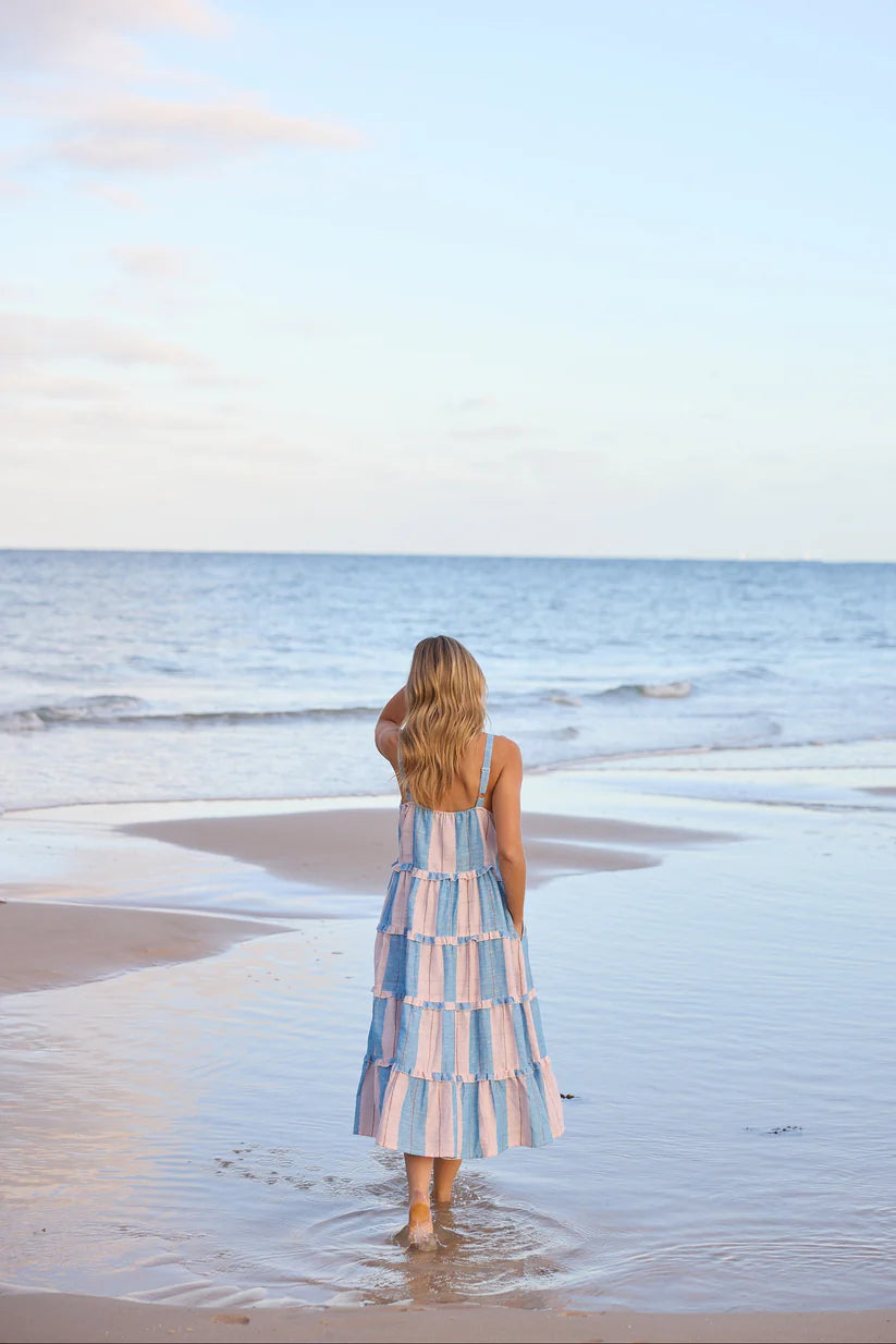 Collection of Holiday Alita Dress - Blue Multi Stripe in a gallery layout