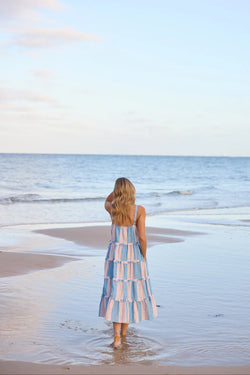 Collection of Holiday Alita Dress - Blue Multi Stripe in a gallery layout