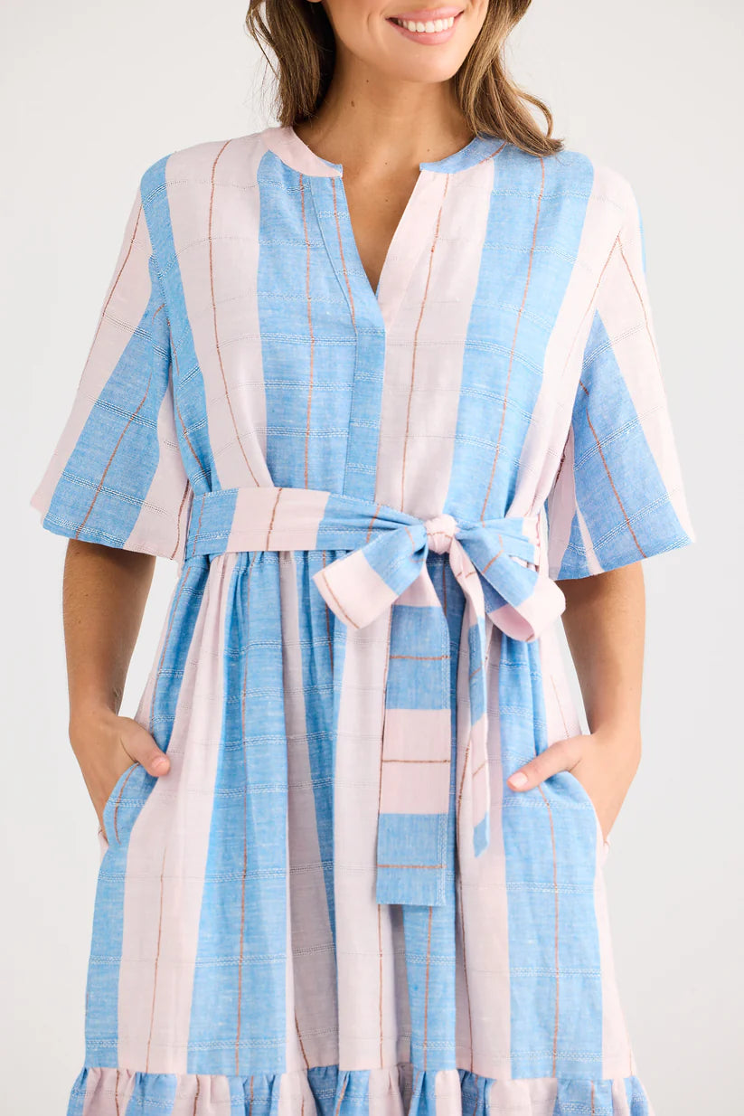 Collection of Holiday Lynwood Dress - Blue Multi Stripe in a gallery layout